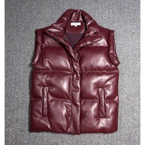 Peter Som Collective Puffer Vest Womens XS (S) Burgundy Leather Look Sleeveless